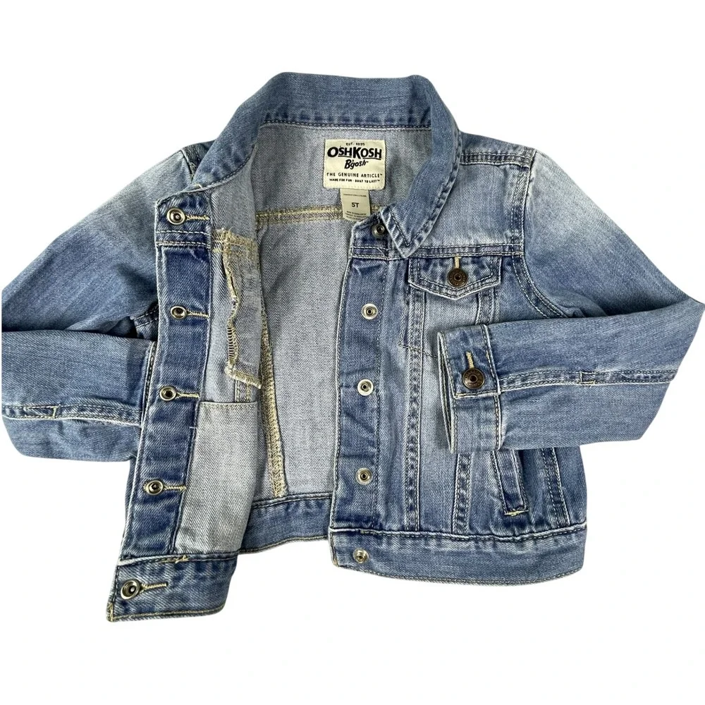 OshKosh Denim Jacket Kids 5T Blue B'gosh Trucker Classic Cotton Jean Jacket